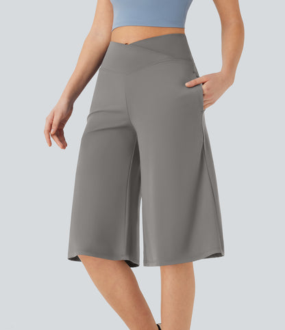 High Waisted Wide Leg Cool Touch Yoga Pedal Pusher Pants with Pockets