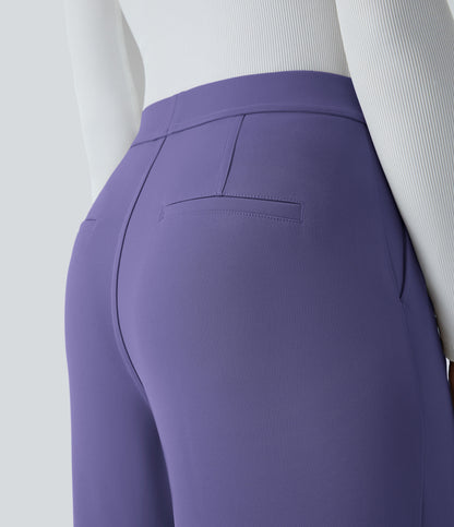 High Waisted Pocket Straight Leg Crepe Work Pants
