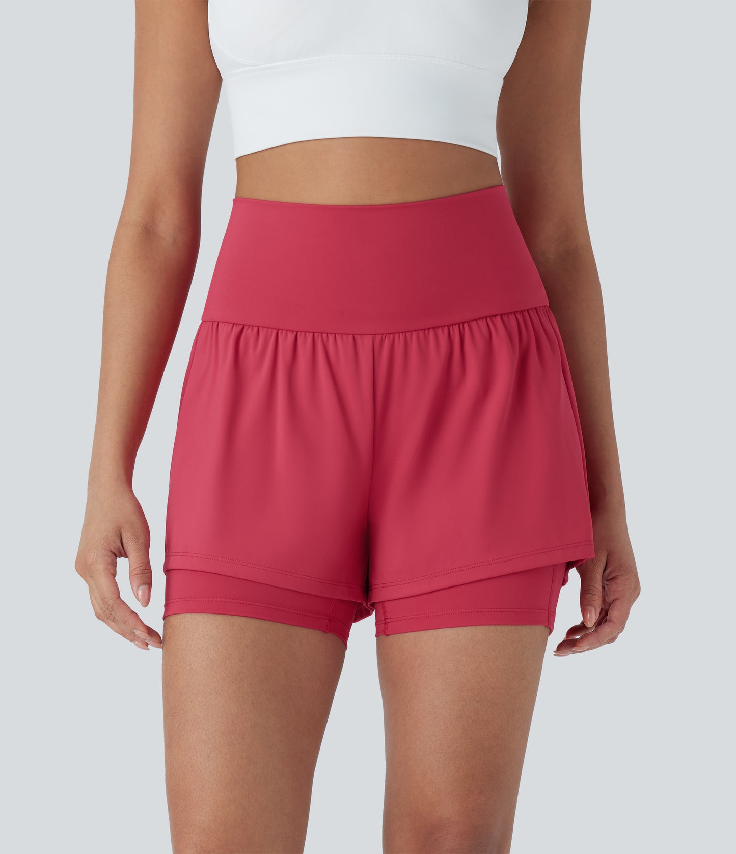 Luftige 2-i-1 yogashorts med superhøy midje og kul berøring, 13 cm og lommer