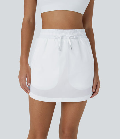High Waisted Drawstring Pocket 2-in-1 Curved Hem Mini Golf Skirt