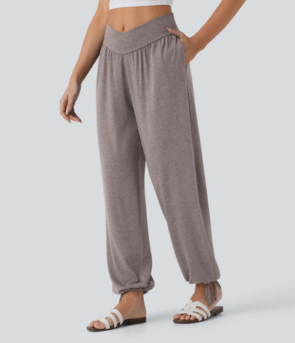 High Waisted Pocket Drawstring Casual Joggers