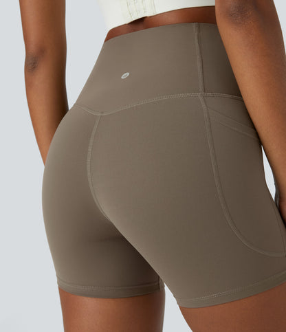 Høy midje magekontroll sidelommer formende treningsbiker shorts 12,5 cm