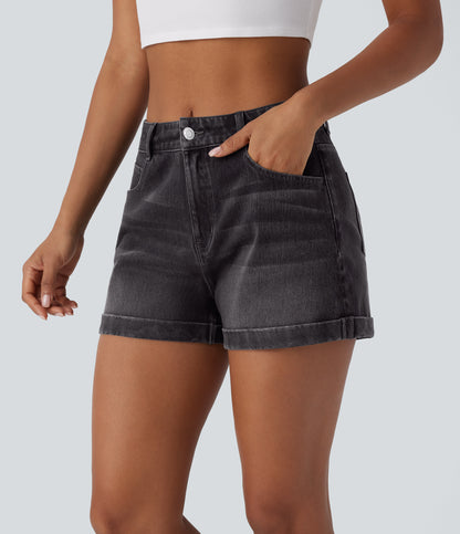 Mellomhøy midje med glidelåslommer og casual denimshorts 7,5 cm