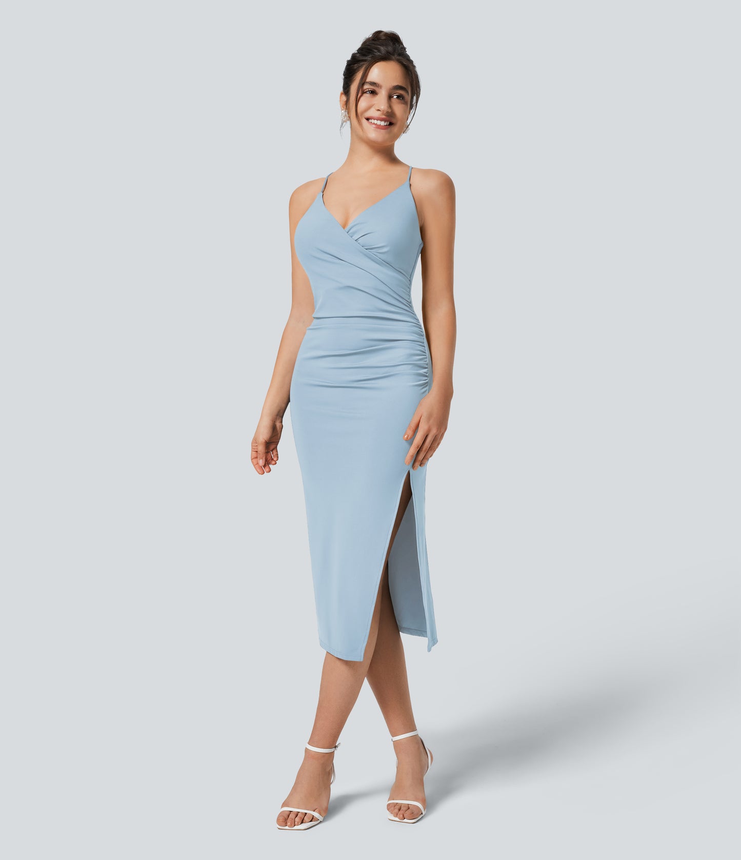 Crossover Ruched Lace Up Bodycon Cool Touch Dress-UPF50+