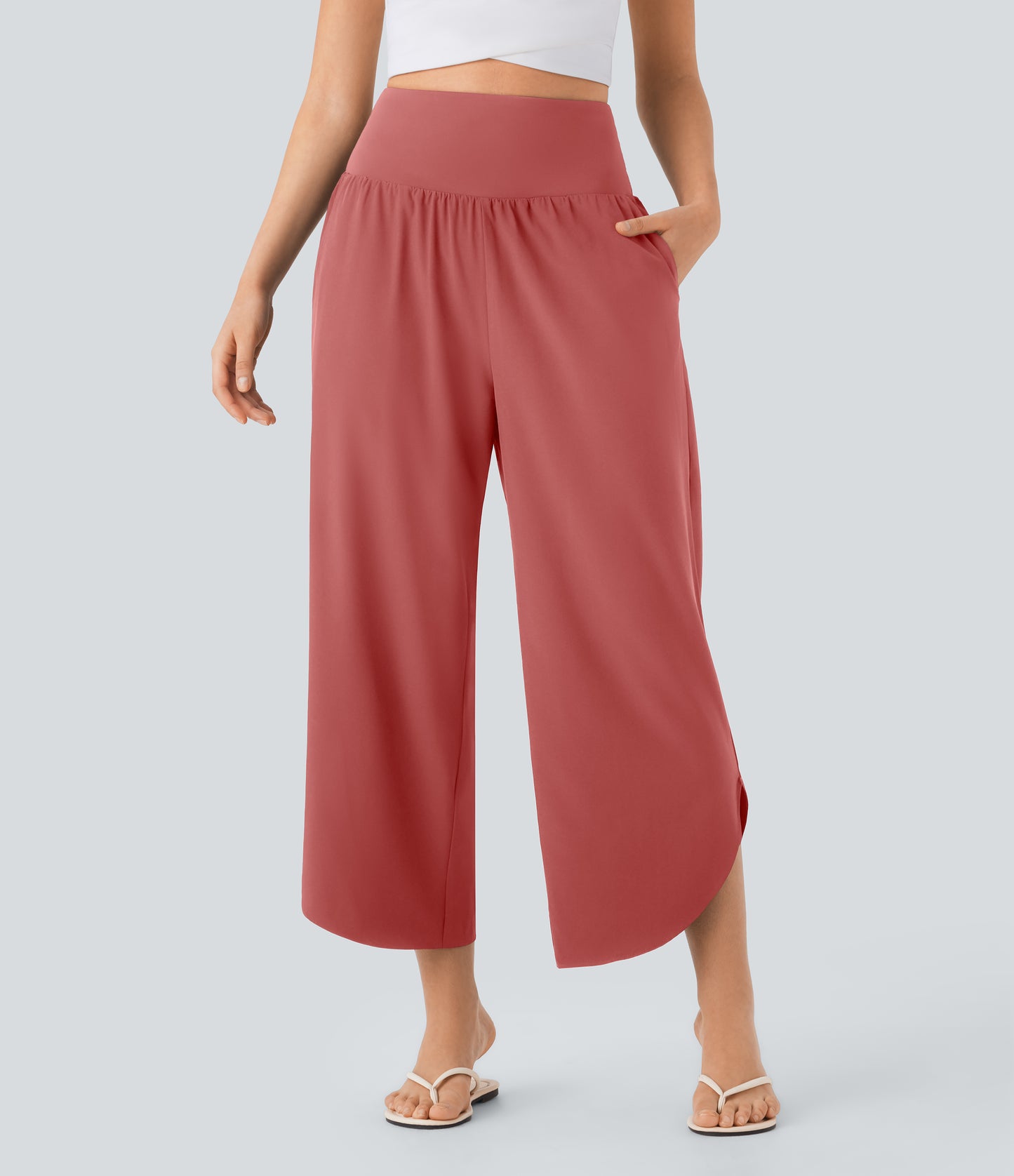 High Waisted Tummy Control Pocket Hem Quick Dry Pants