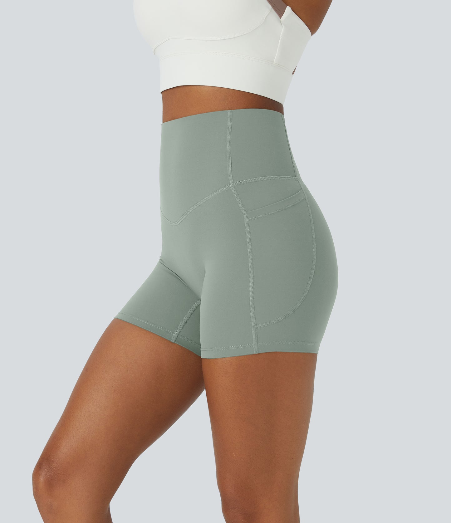 Høy midje magekontroll sidelommer formende treningsbiker shorts 12,5 cm