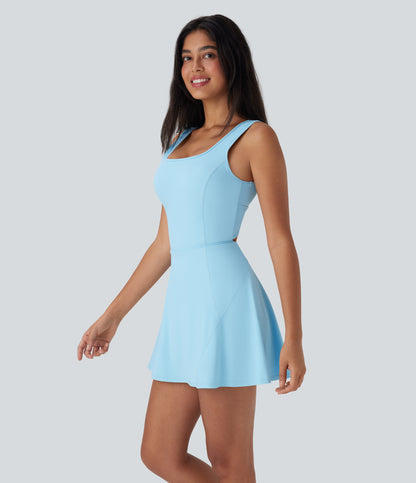 U Neck 2-in-1 Pocket Mini Cool Touch Dance Active Dress-Easy Peezy