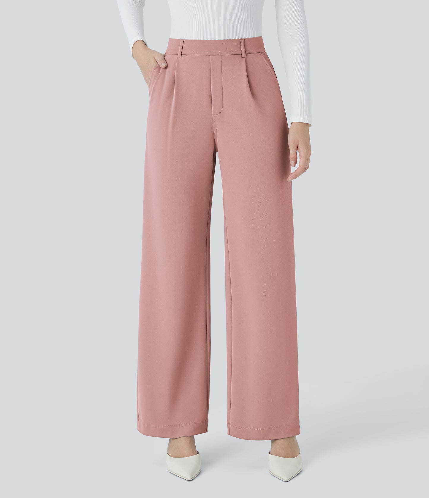 High Waisted Pocket Straight Leg Crepe Work Pants
