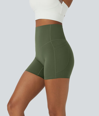 Høy midje magekontroll sidelommer formende treningsbiker shorts 12,5 cm