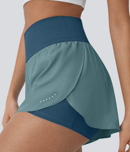 QuickDry Laufshorts mit hoher Taille, reflektierenden Punkten, überkreuztem Saum und 2-in-1-Taschen