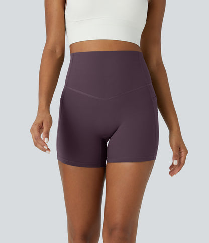 Høy midje magekontroll sidelommer formende treningsbiker shorts 12,5 cm