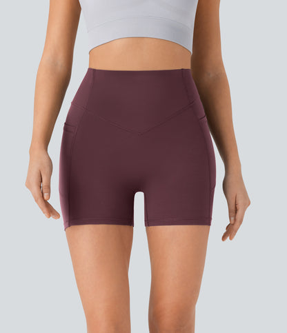 Høy midje, skrumpet rumpeløftende, magekontroll, formende sidelommer, treningsbiker-shorts 12,5 cm