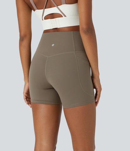 Høy midje magekontroll sidelommer formende treningsbiker shorts 12,5 cm