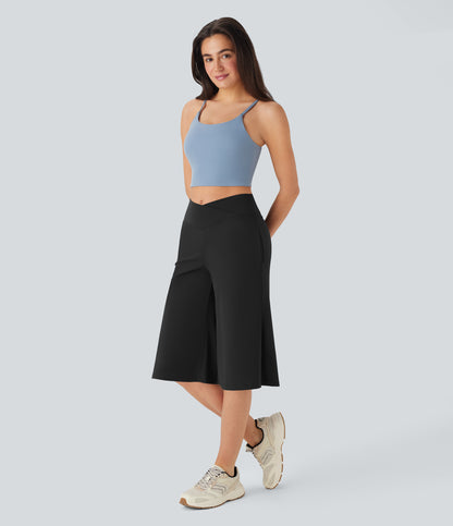 High Waisted Wide Leg Cool Touch Yoga Pedal Pusher Pants with Pockets