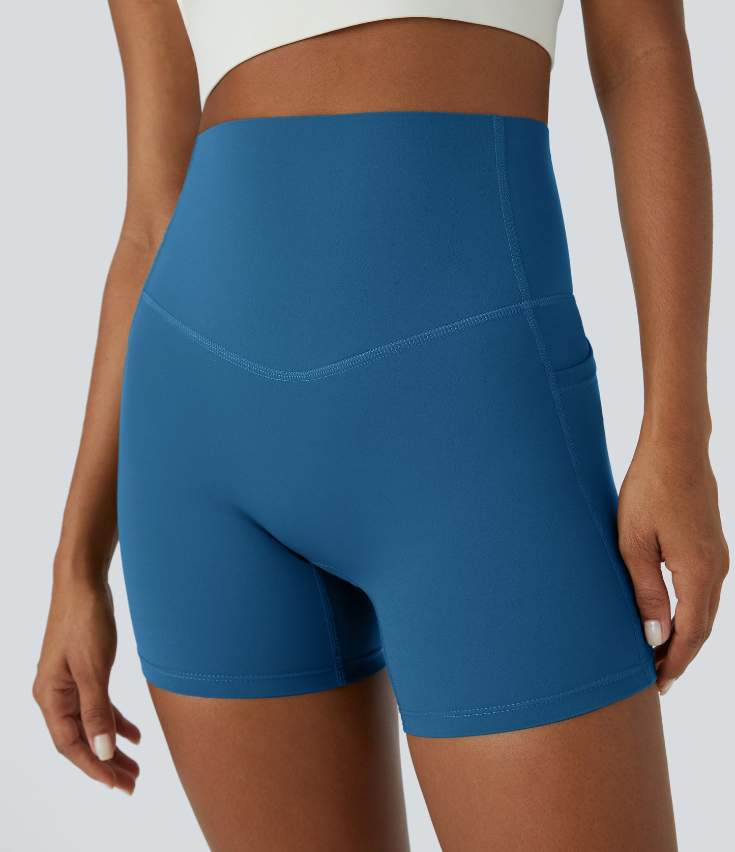 Høy midje magekontroll sidelommer formende treningsbiker shorts 12,5 cm