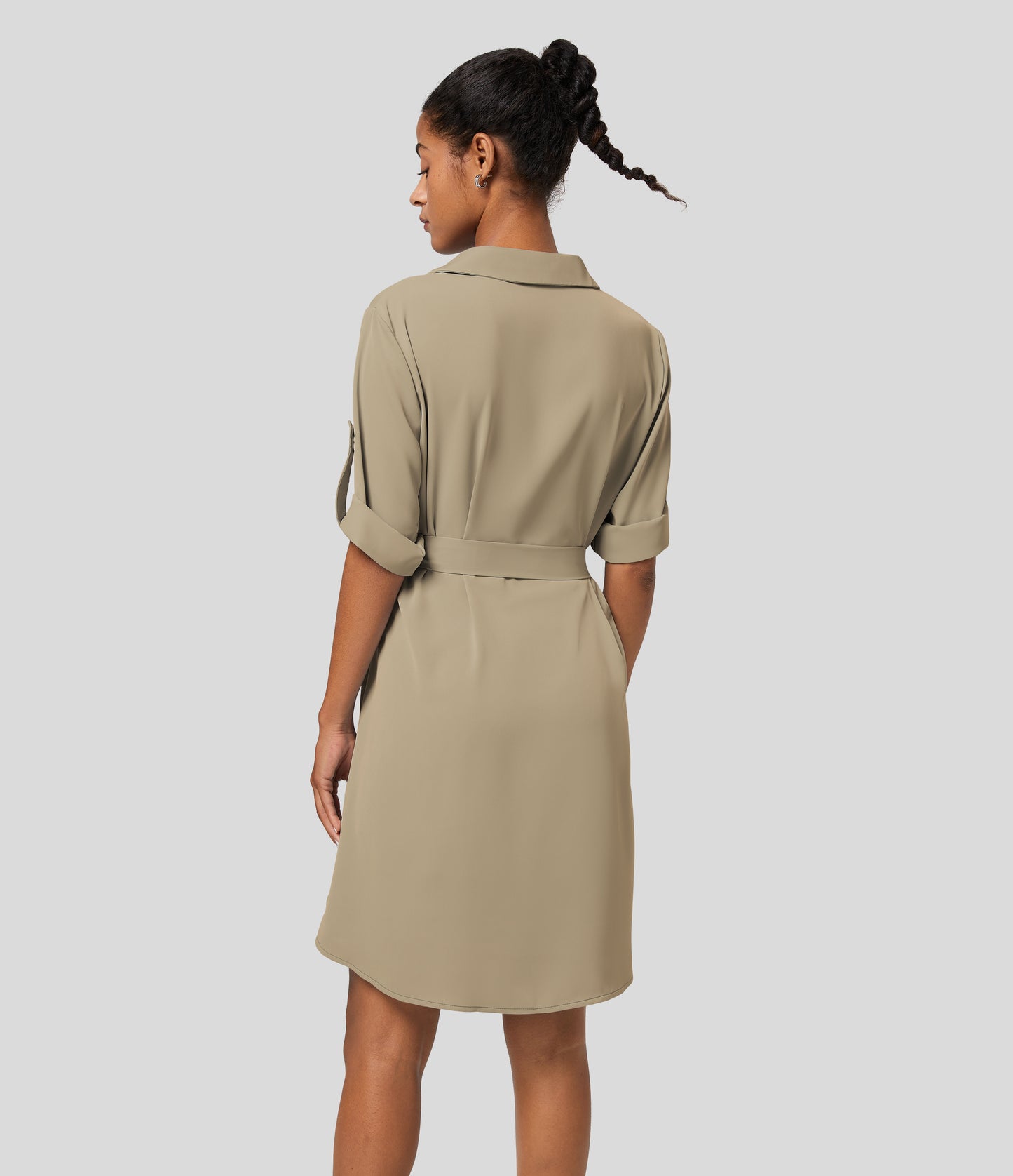 Roll Up Sleeve Belted Relaxed Work Shirt Dress