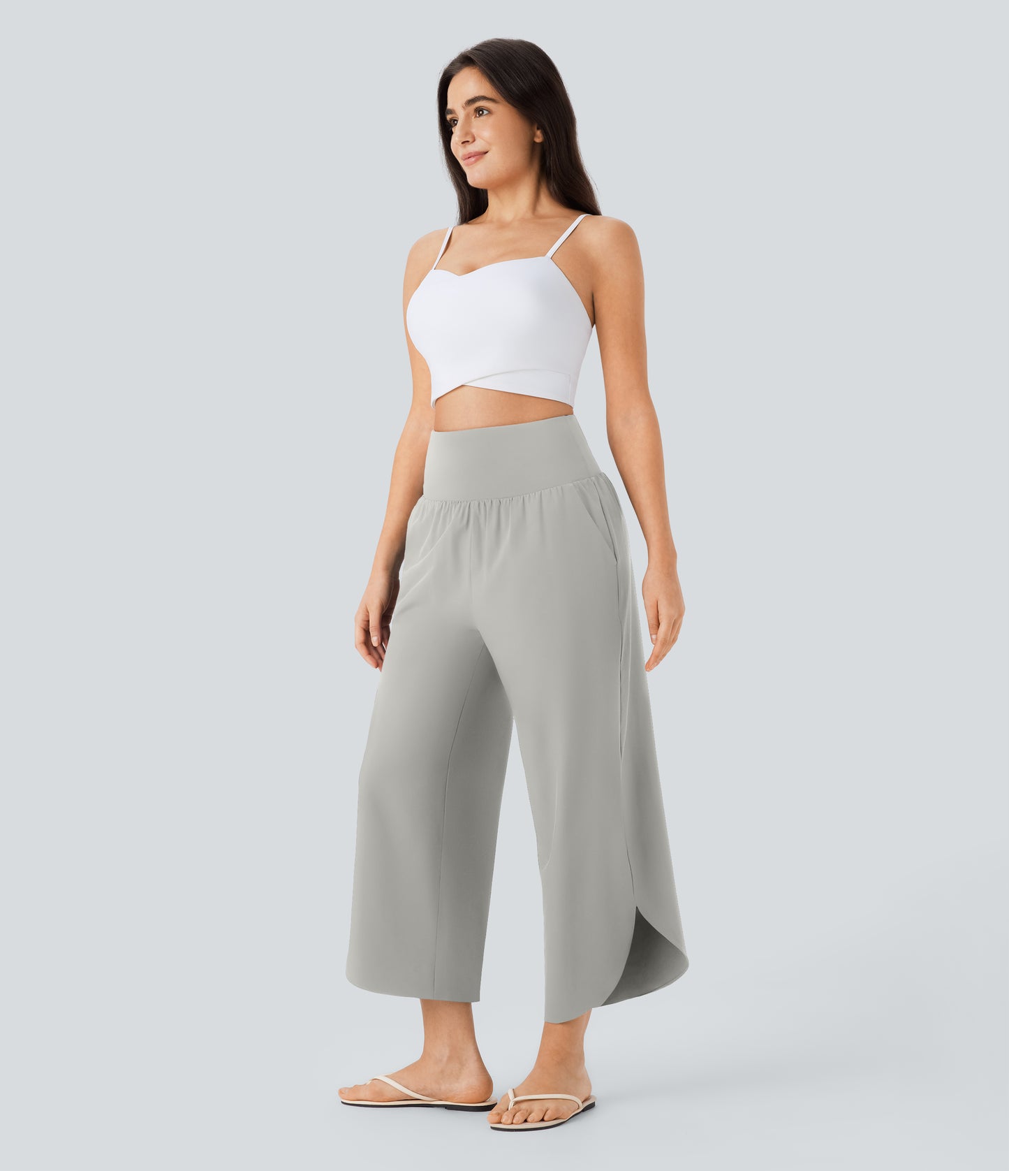 High Waisted Tummy Control Pocket Hem Quick Dry Pants
