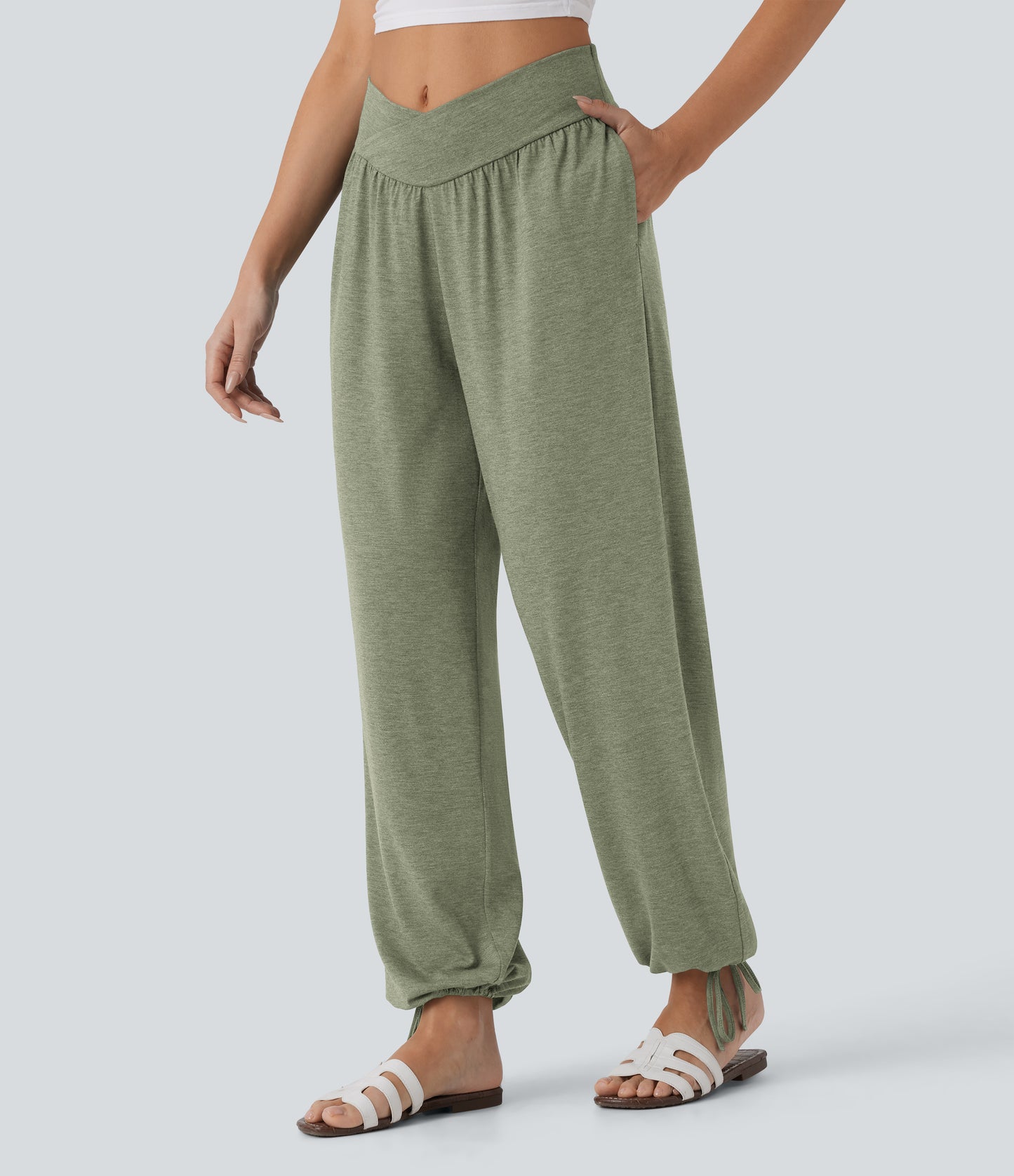 High Waisted Pocket Drawstring Casual Joggers