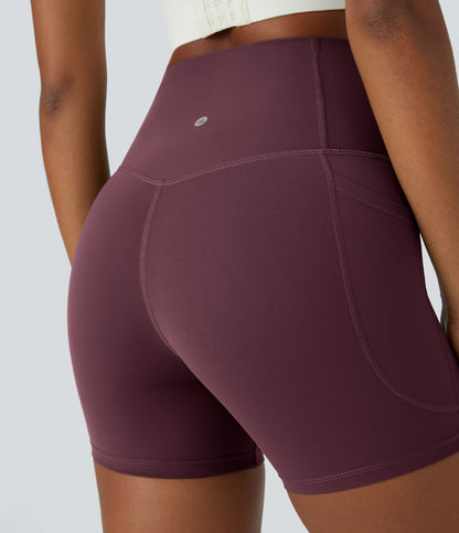 Høy midje magekontroll sidelommer formende treningsbiker shorts 12,5 cm