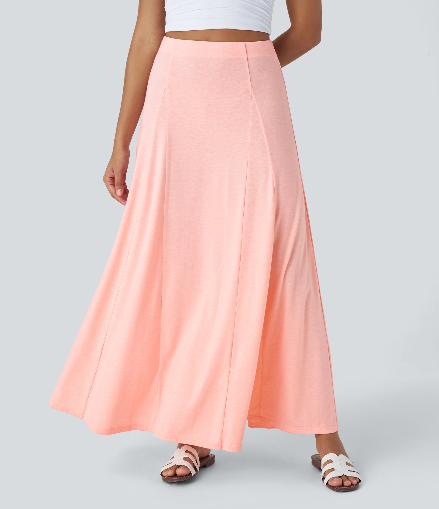 High Waisted Side Zipper Maxi Casual Flare Skirt