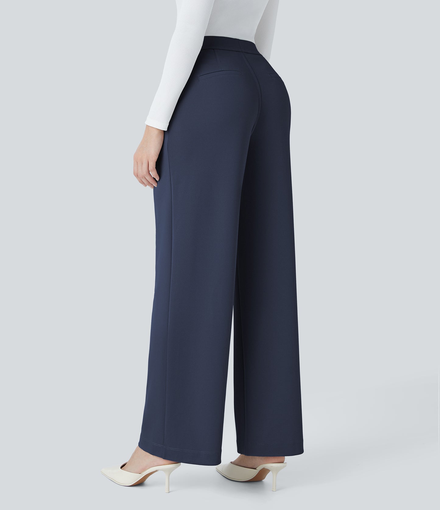 High Waisted Pocket Straight Leg Crepe Work Pants