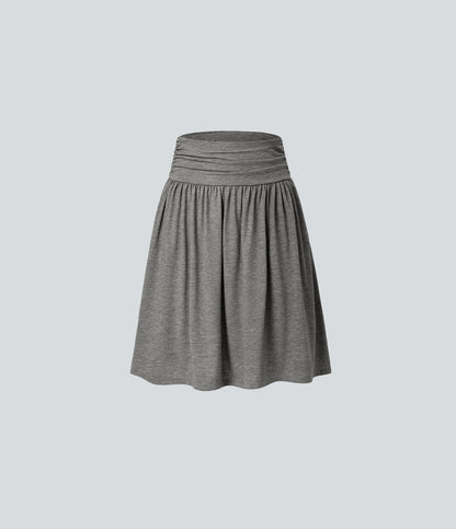 High Waisted Ruched Pocket Flowy Skirt