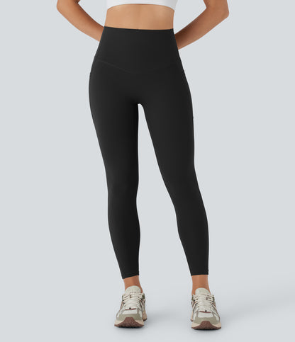Hoch taillierte, bauchkontrollierende, integrierte Unterwäsche, antibakterielle, formende 7/8-Workout-Leggings mit Taschen