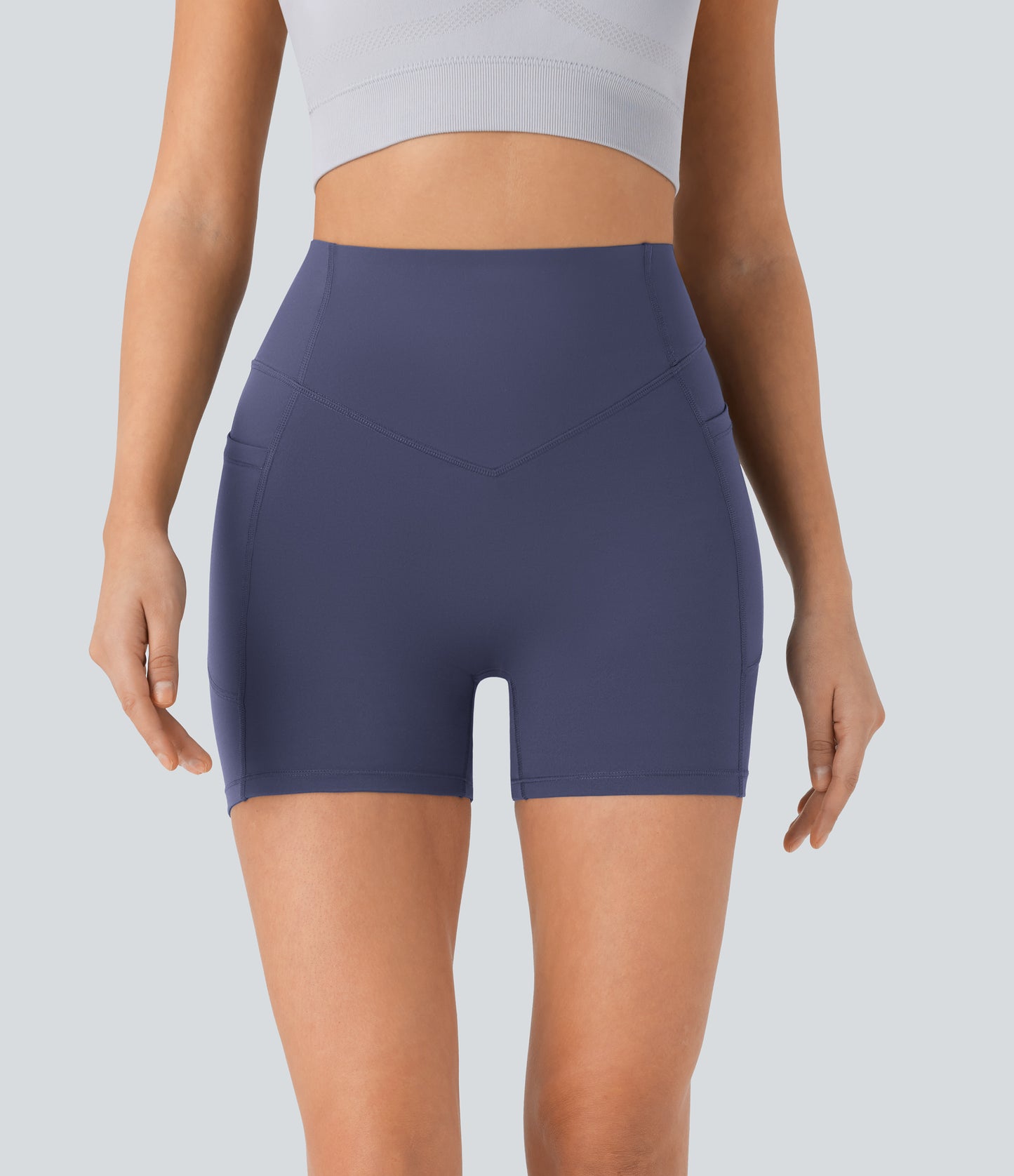 Høy midje, skrumpet rumpeløftende, magekontroll, formende sidelommer, treningsbiker-shorts 12,5 cm
