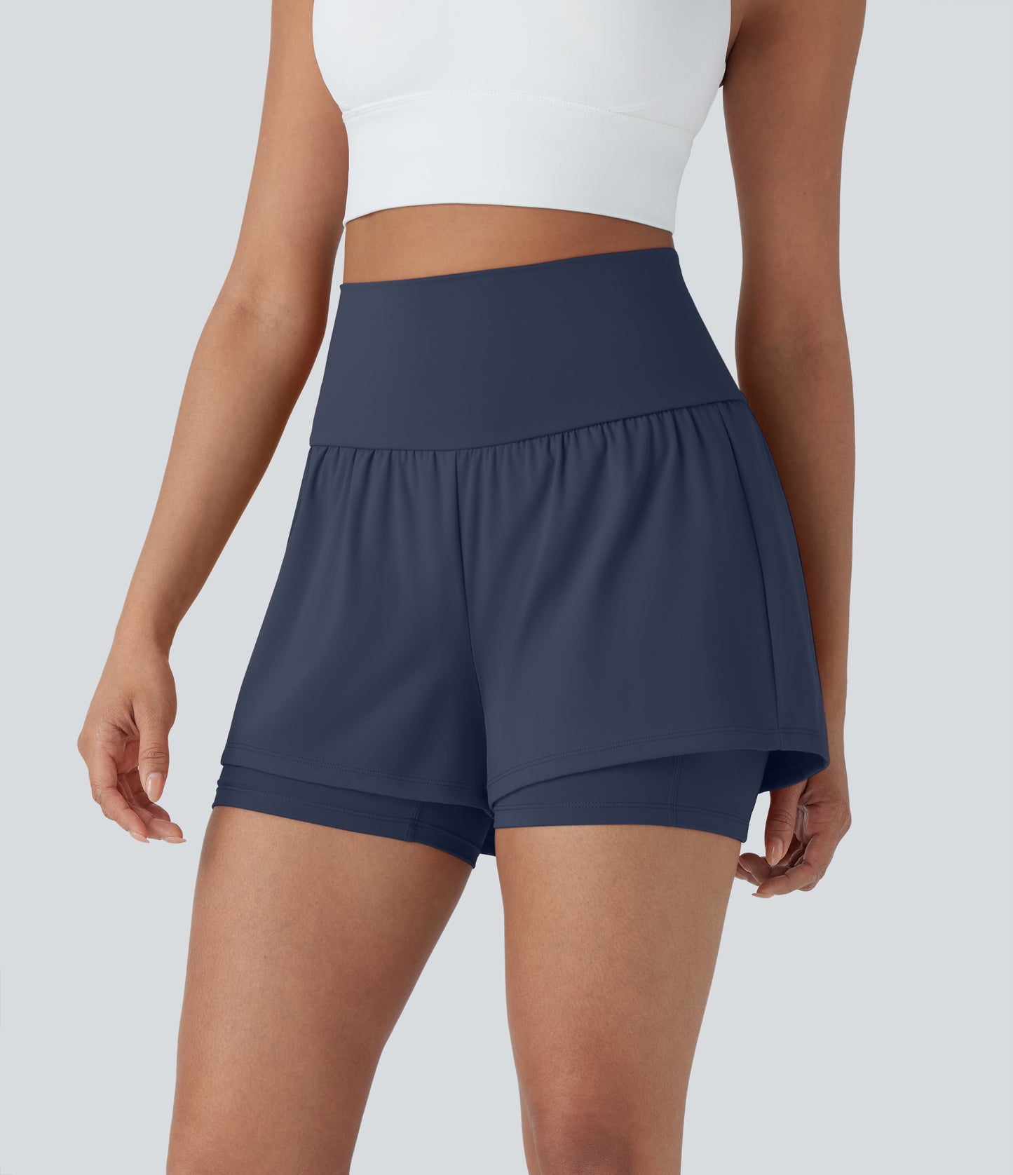 Luftige 2-i-1 yogashorts med superhøy midje og kul berøring, 13 cm og lommer