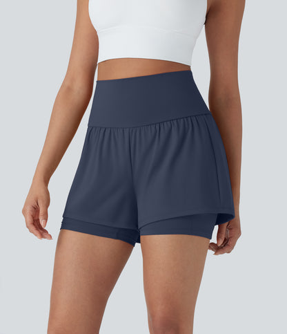 Luftige 2-i-1 yogashorts med superhøy midje og kul berøring, 13 cm og lommer