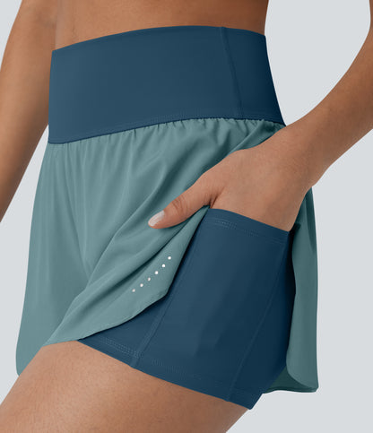 QuickDry Laufshorts mit hoher Taille, reflektierenden Punkten, überkreuztem Saum und 2-in-1-Taschen