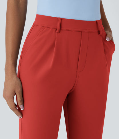 High Waisted Pocket Ankle Length Tapered Work Pants