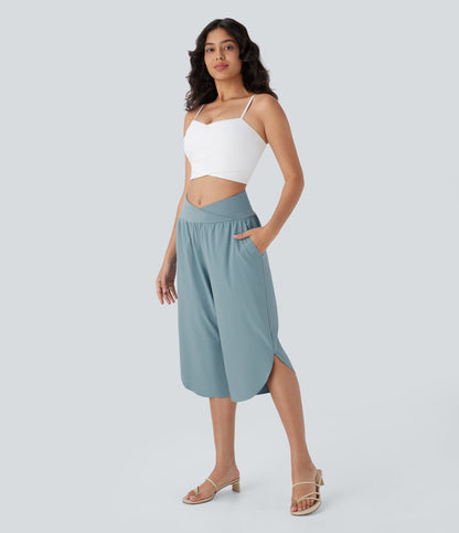 High Waisted Crossover Pocket Quick Dry Capri Pants