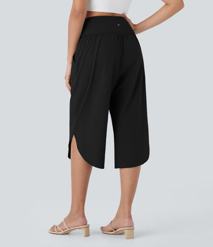 High Waisted Crossover Pocket Quick Dry Capri Pants