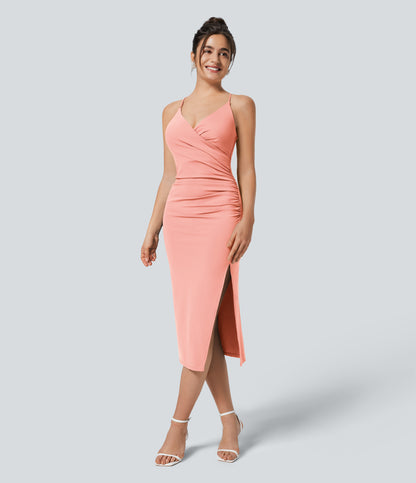 Crossover Ruched Lace Up Bodycon Cool Touch Dress-UPF50+