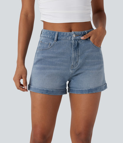 Mellomhøy midje med glidelåslommer og casual denimshorts 7,5 cm