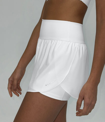 QuickDry Laufshorts mit hoher Taille, reflektierenden Punkten, überkreuztem Saum und 2-in-1-Taschen