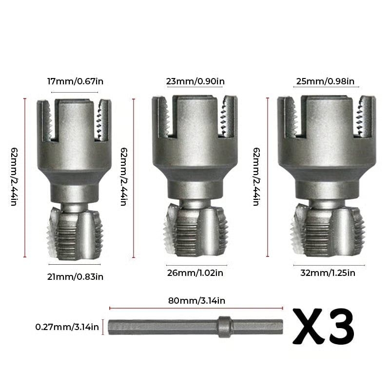 1/2'' and 3/4'' Water pipe internal and external integrated threader