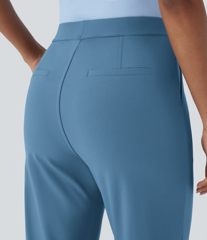 High Waisted Pocket Ankle Length Tapered Work Pants