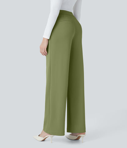 High Waisted Pocket Straight Leg Crepe Work Pants