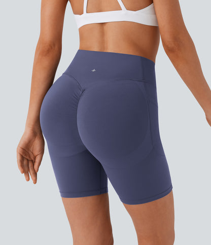 Høy midje, skrumpet rumpeløftende, magekontroll, formende treningsbiker-shorts med sidelommer, 18 cm