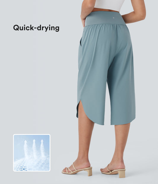 High Waisted Crossover Pocket Quick Dry Capri Pants