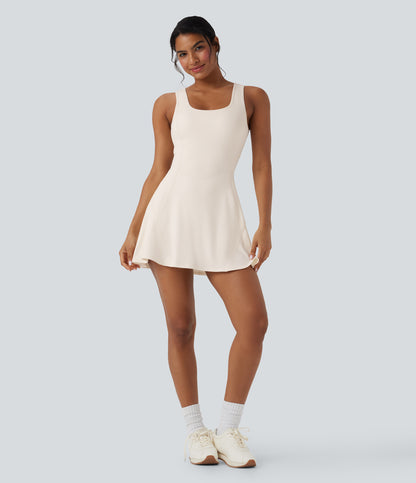 U Neck 2-in-1 Pocket Mini Cool Touch Dance Active Dress-Easy Peezy