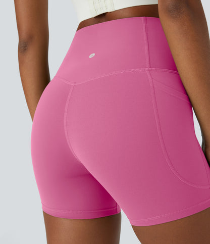 Høy midje magekontroll sidelommer formende treningsbiker shorts 12,5 cm