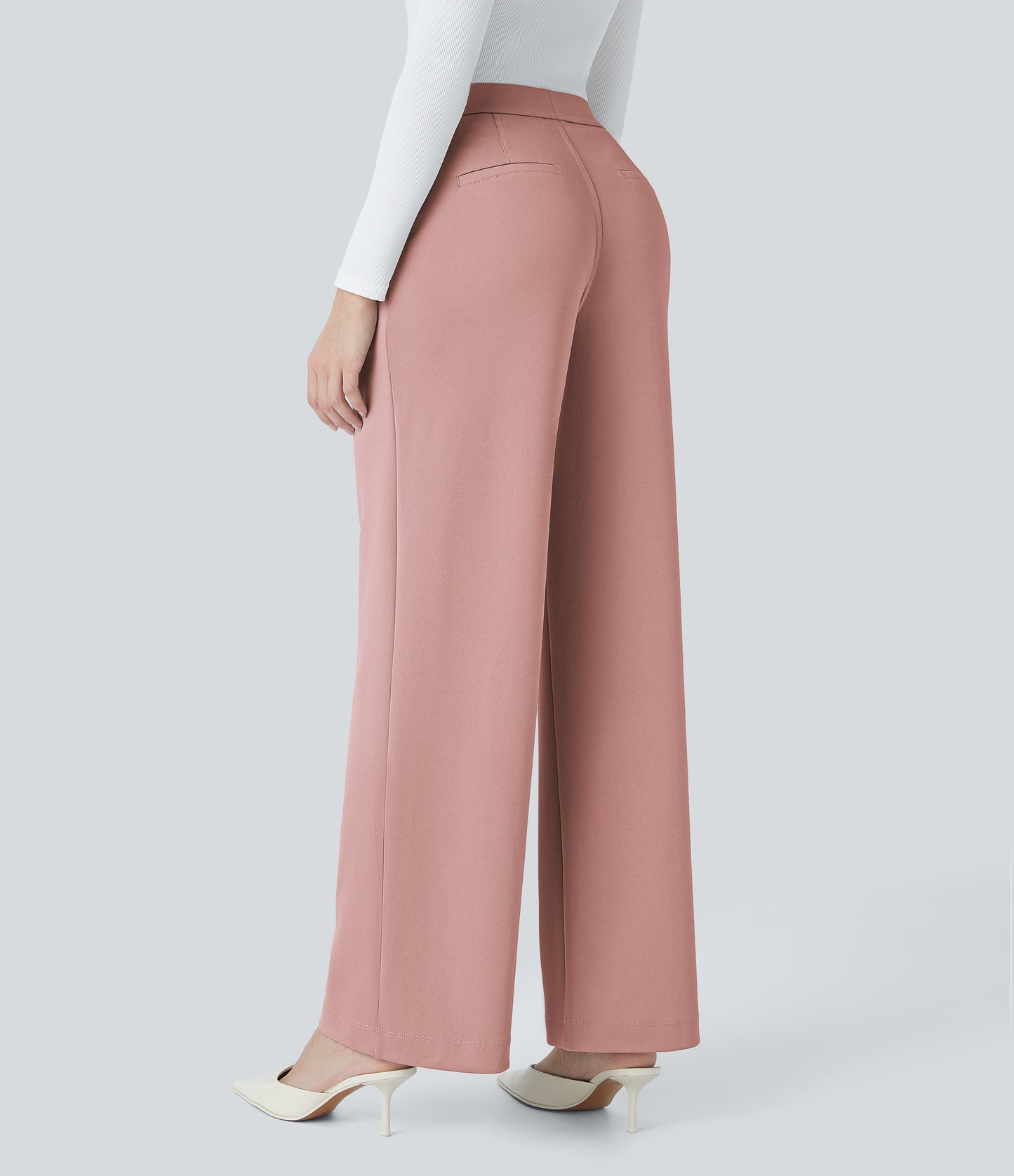 High Waisted Pocket Straight Leg Crepe Work Pants