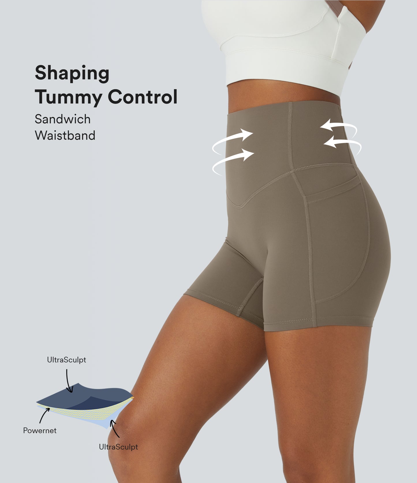 Høy midje magekontroll sidelommer formende treningsbiker shorts 12,5 cm