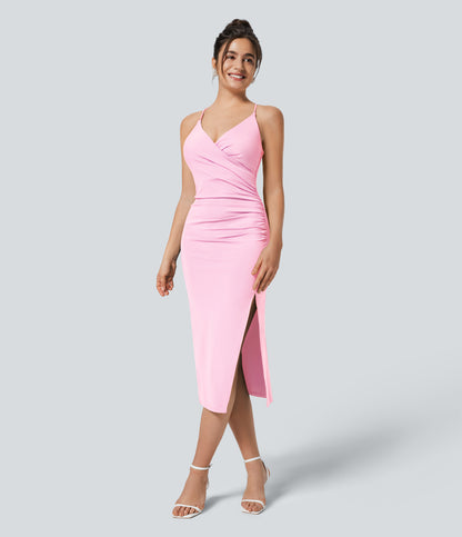Crossover Ruched Lace Up Bodycon Cool Touch Dress-UPF50+