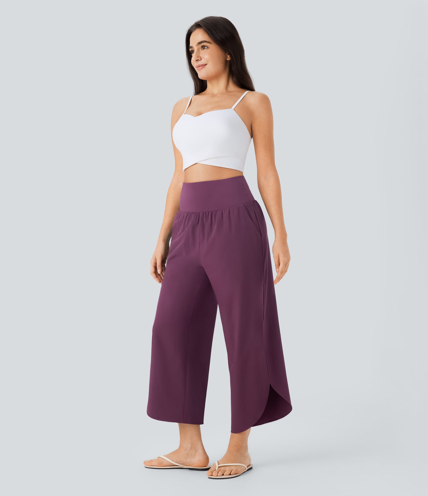 High Waisted Tummy Control Pocket Hem Quick Dry Pants
