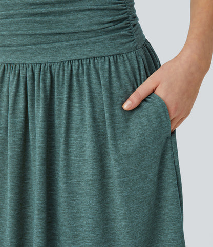 High Waisted Ruched Pocket Flowy Skirt