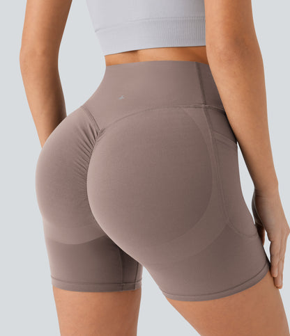 Høy midje, skrumpet rumpeløftende, magekontroll, formende sidelommer, treningsbiker-shorts 12,5 cm